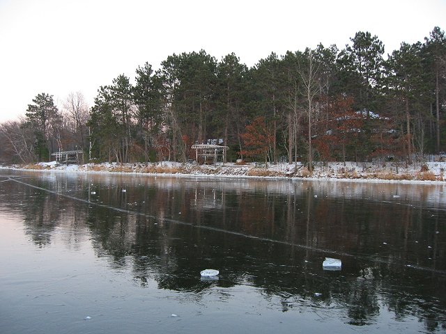 Shore of frozen Upper South Long Lake, Brainerd, Minnesota