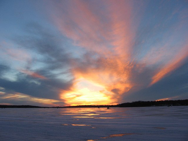 Winter sunset over Upper South Long Lake, Brainerd, Minnesota