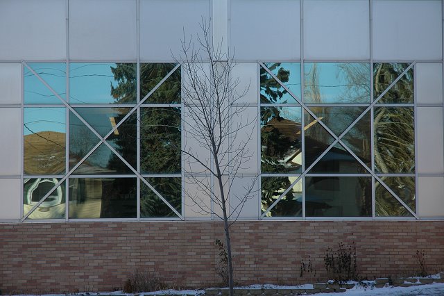 Reflective windows of Ordean School, Duluth, Minnesota