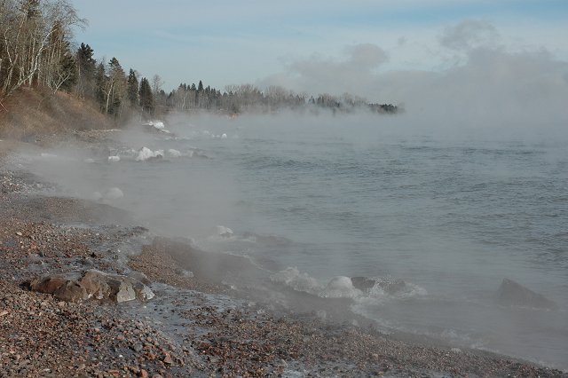 Lake effect mist on Lake Superior shoreline