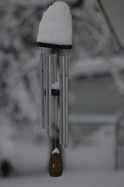 Wind chimes in snow storm, Duluth, MN