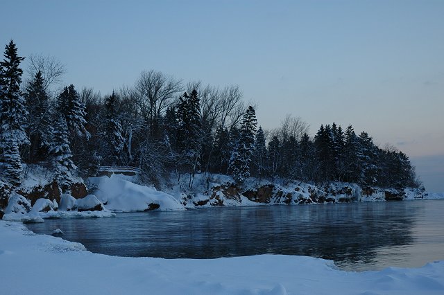 Snowy shoreline of Lake Superior, Duluth, Minnesota
