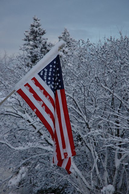 American flag after snowstorm, Duluth, Minnesota
